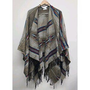 Mudd Western Aztec Southwest Oversized Poncho Sweater Shawl Fringe OSFM
